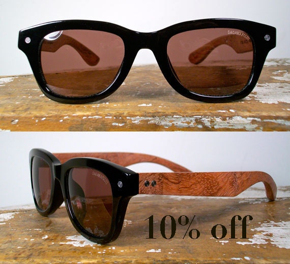handmade wooden polarized sunglasses / Wayfarer-style rosewood and shiny acetate shades