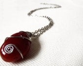 Wire wrapped carnelian pendant necklace red gemstone hand made gift