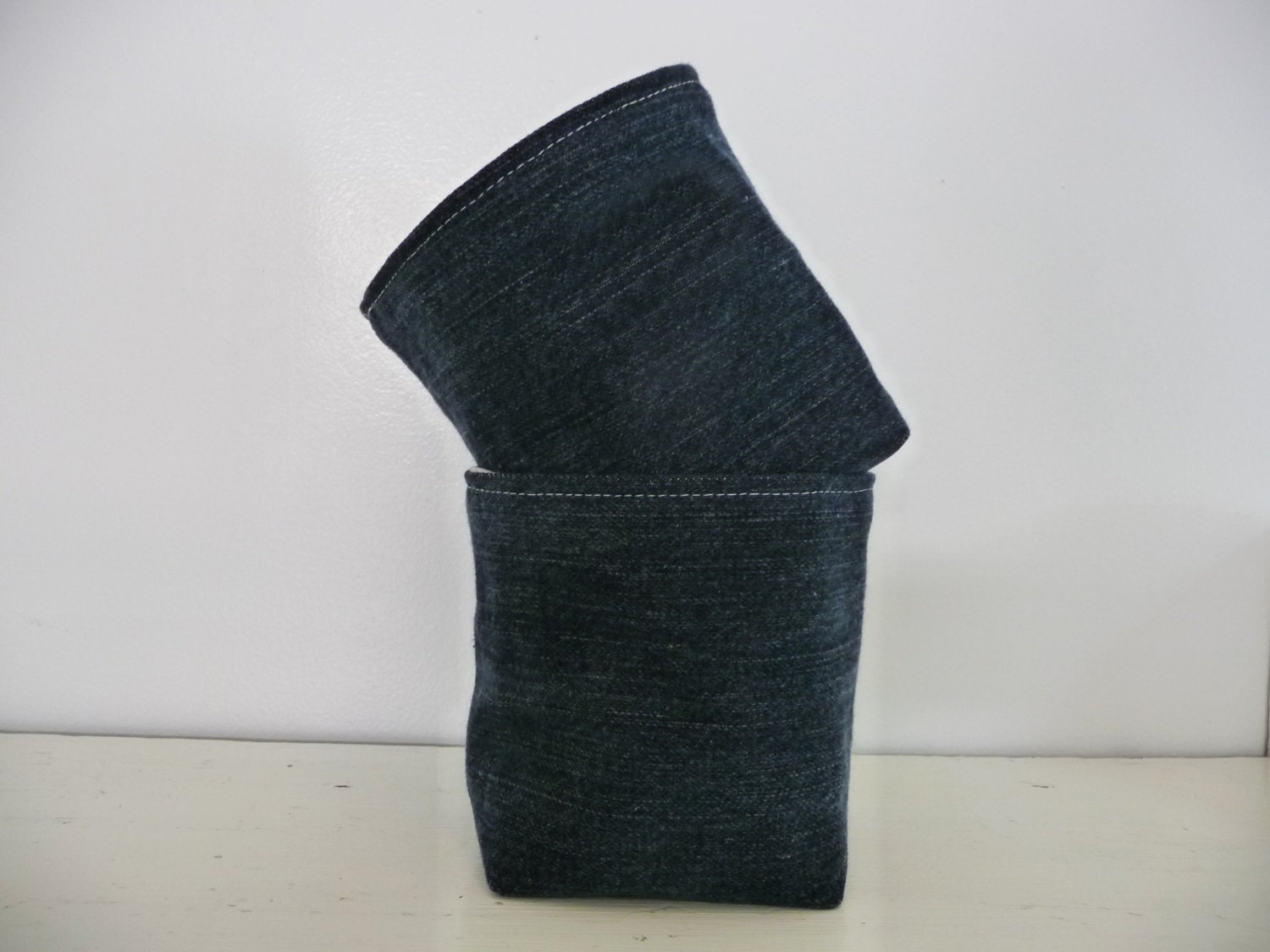 Small Canvas Storage Baskets - Repurposed Dark Blue Denim - Set of 2 - Home Decor - Gift Basket