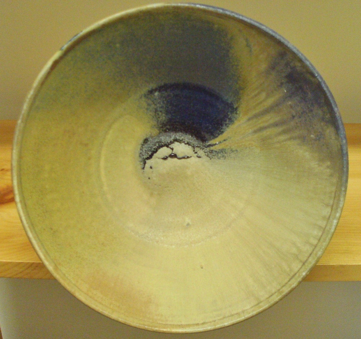 Large wood fired bowl in Cobalt Blue and Yellow Ash Glaze...