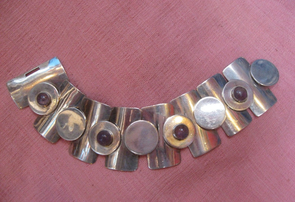 Vintage Mexican Sterling Silver Bracelet with Amethysts