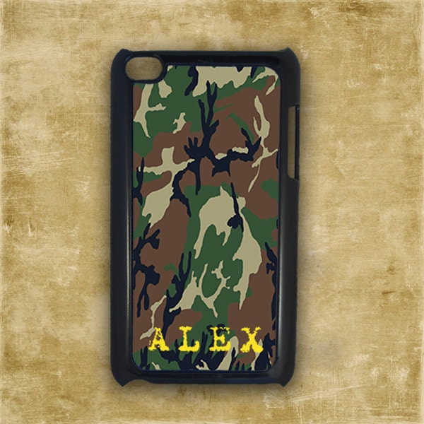 Personalized Ipod Touch 4th generation, monograed iTouch 5 cover - Green camouflage, camo - monogram Ipod case, custo ipod 5g case (9837)