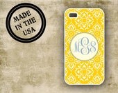 iPhone 4 case, Personalized Iphone 5 case - Bright yellow blue geometric monogrammed Iphone case, iPhone plastic case or silicone (9913)