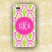 Cute iPhone case - Hot pink and lime green damask - personalized Iphone 5 case, Iphone 4 case, plastic or silicone case monogrammed (9767)