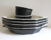 Set of 6 Black Hall - 4 Individual Casseroles and 2 Ramekins