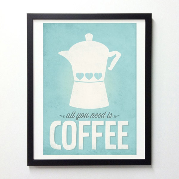 Coffee art kitchen decor - All you need is Coffee - Retro-style graphic wall decor A3