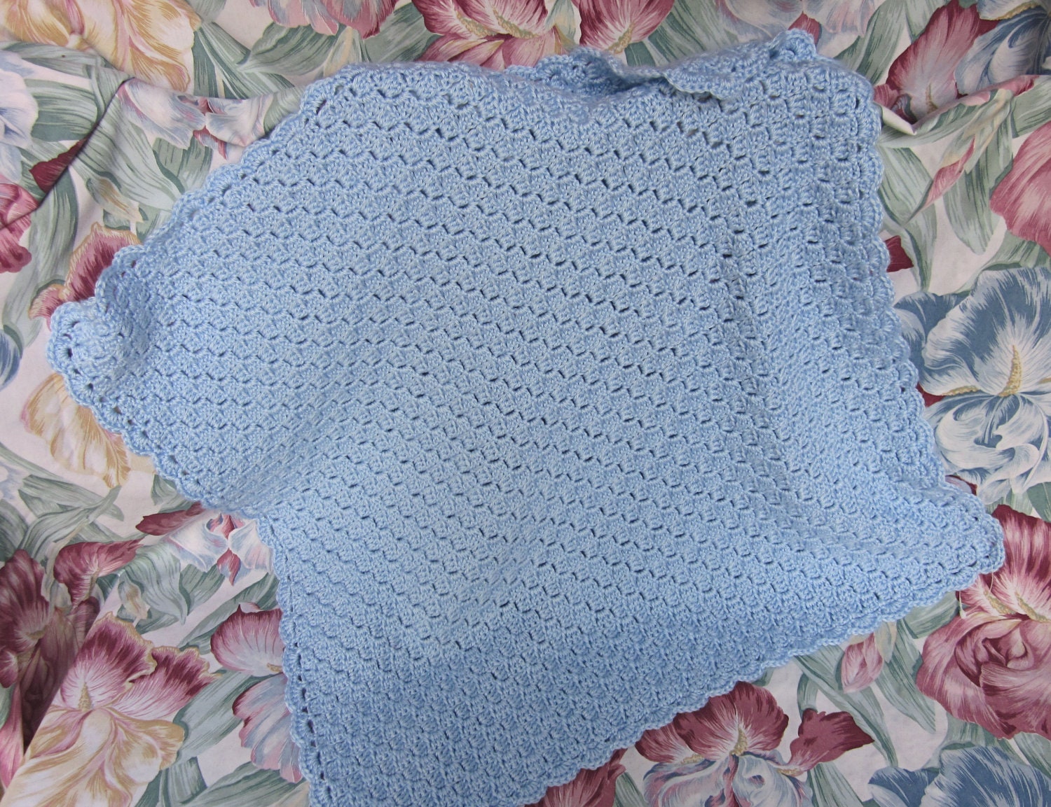 Items similar to Crocheted Blue Basketweave Pattern Baby ...