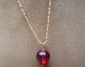 Poppy Red Stacked Glass Bead Pendant on Gold Chain