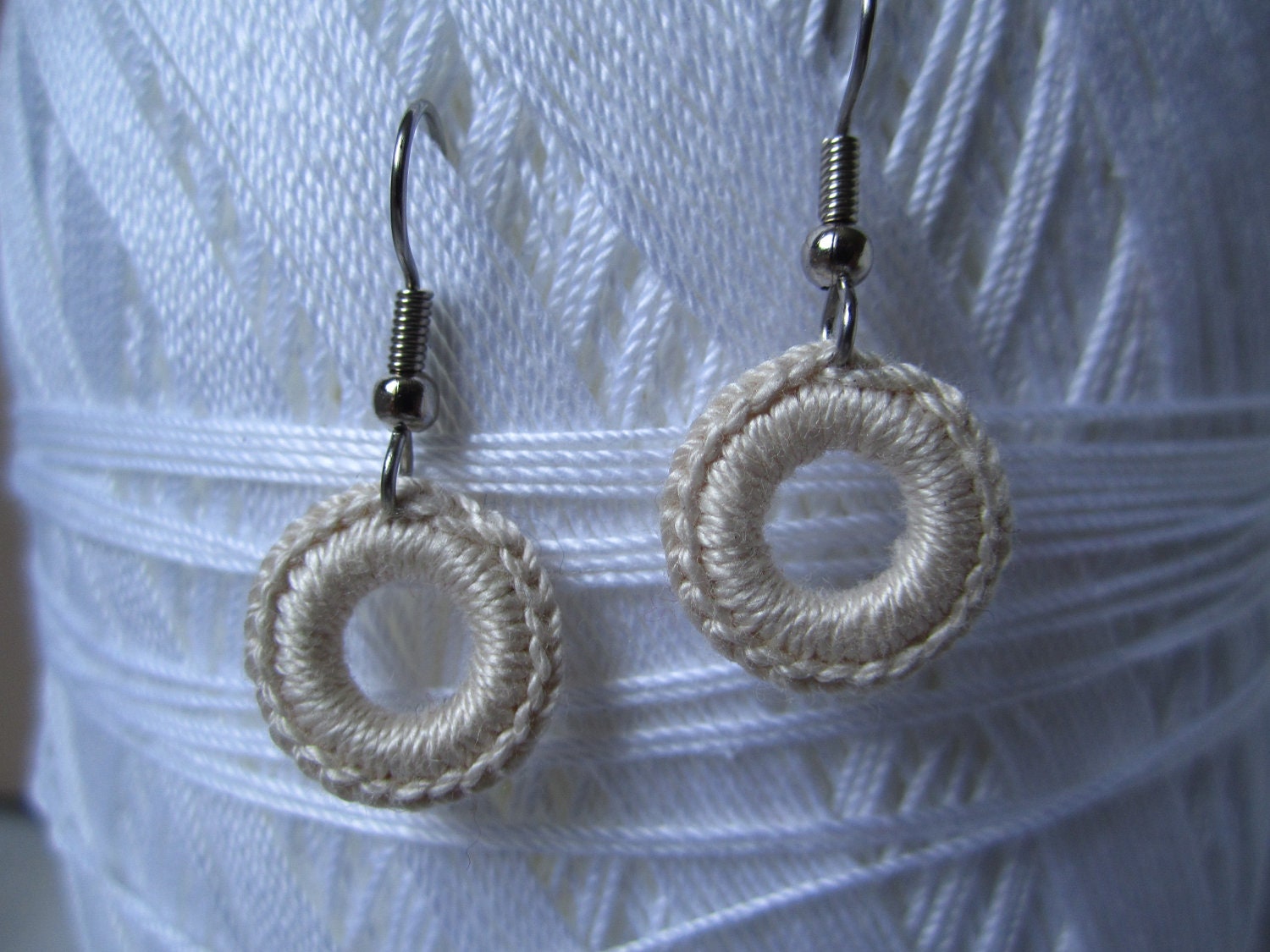 Off white crocheted circle earring