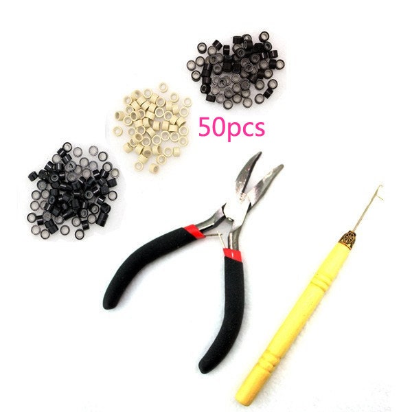 Feather Hair Extension Tools,  one Plier, one Needle Hook, 50 Micro Beads, All What You Need to Put Feather in
