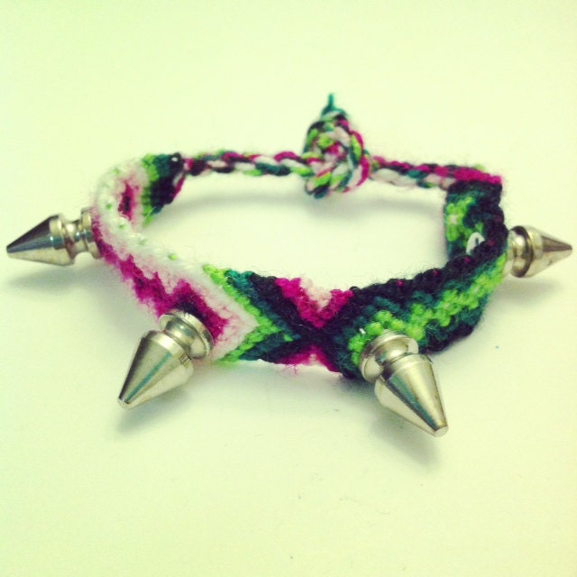 Friendship bracelet with silver spike, spike friendship bracelet, silver spike bracelet, spike bracelet, spike jewelry, studded bracelet
