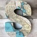 Vintage Map Letter S Monogram on Reclaimed Wood.