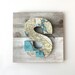 Vintage Map Letter S Monogram on Reclaimed Wood.