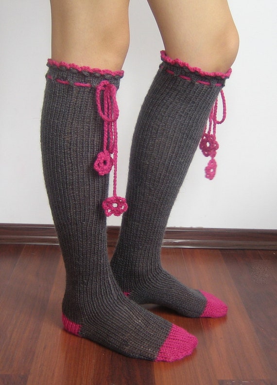 Items Similar To Knee High Wool Socks For Women With Ties Ladies Knitted Wool High Socks On 