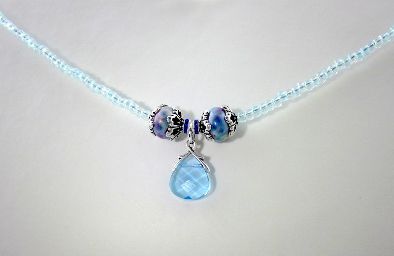 Blue Beaded Necklace, Glass Beads Necklace, Beadwork Necklace, Beaded Jewelry, Women's Jewelry, Gifts for Her