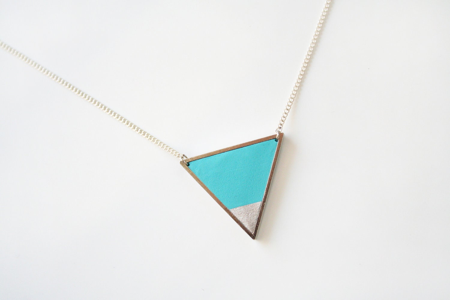 Light blue Triangle geometric necklace silver color dipped - VividByEsther