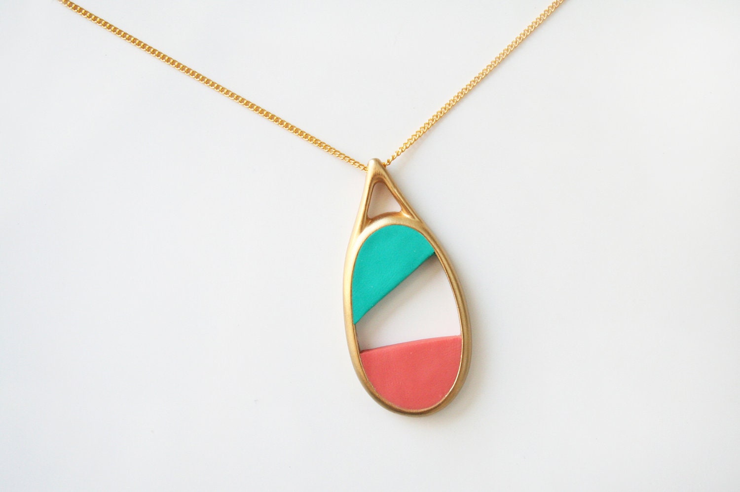 Turquoise/Peach Geometric teardrop necklace