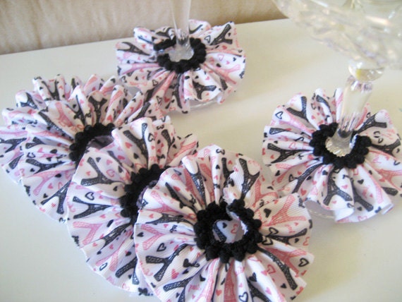 Eiffel Tower Pink, White & Black - Wine Skirts - Charms - Set of 6 Il_170x135