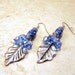 Earrings pierced womens jewelry blue white ceramic Bohemian gypsy dangle silver leaf denim blue Swarovski gems TAGT tenX