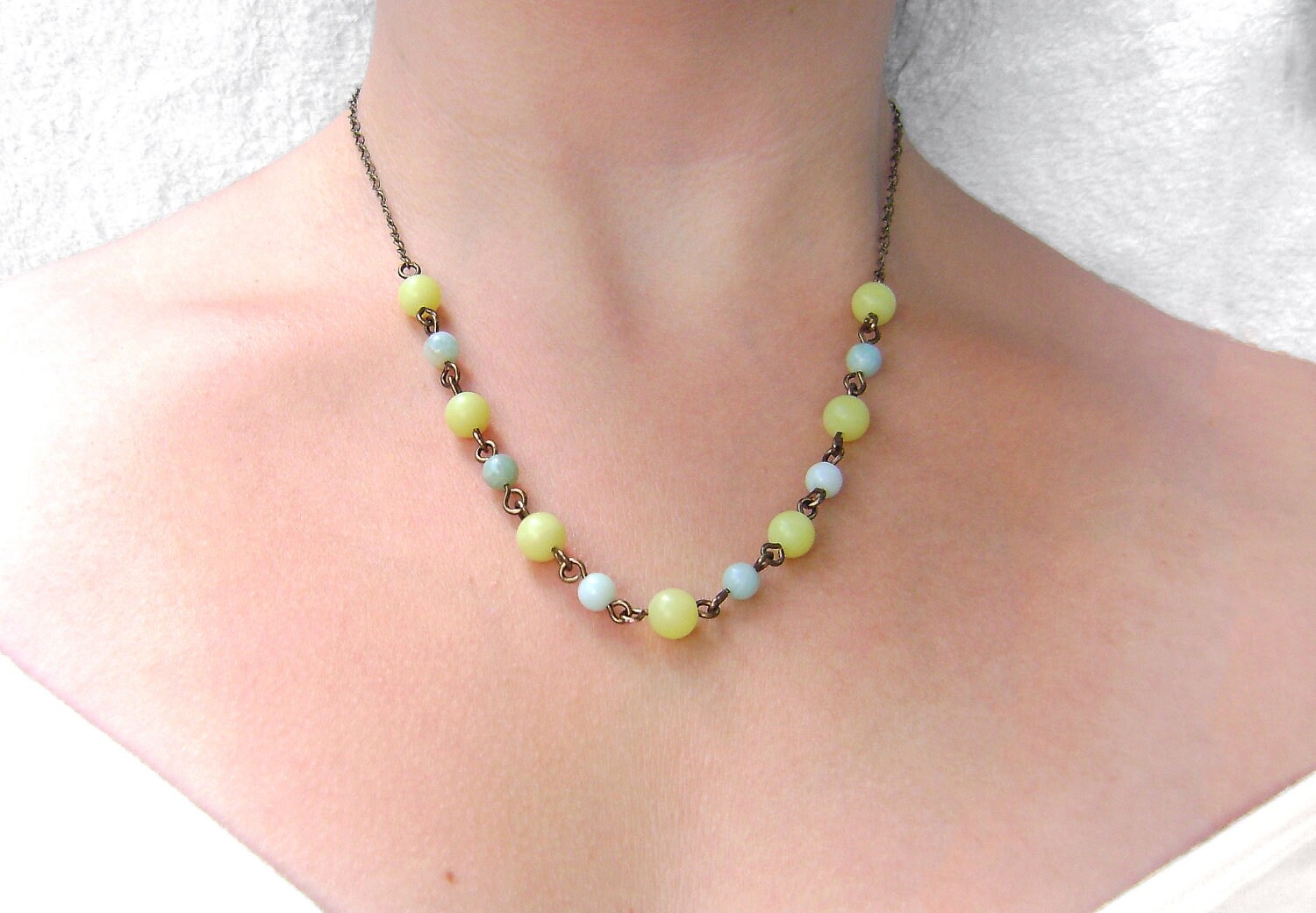 Quirky Boho Beaded Necklace Lemon Jade Amazonite Statement
