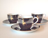 Vintage Noritake Nippon Black and Gold Demitasse Cups Set of 3 - Mid Century - Japan