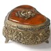 Vintage Heart Shaped Brass Tone Metal Jewelry Box Faux Tortoise Shell and Rose