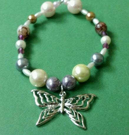 Colorful Beaded Butterfly Bracelet With Upcycled Pearls