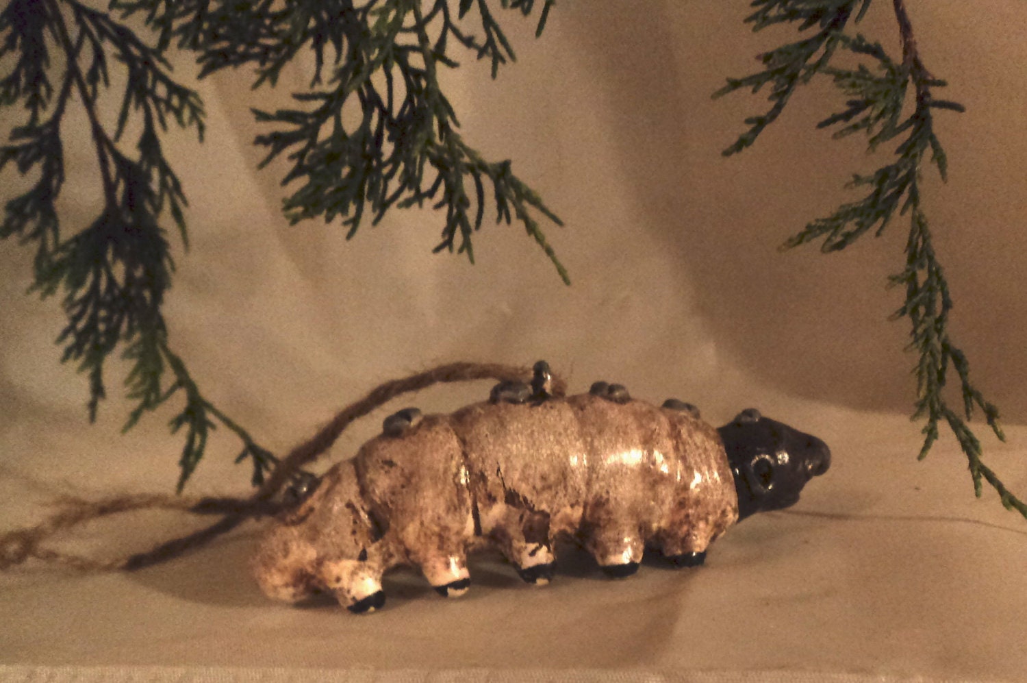GRUB WORM is a Replica of an Antique Cast Iron Well-Worn Toy Handsculpted from Polymer Clay