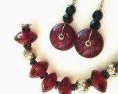 Crimson Red & Silver Necklace / Earrings Set / vintage beads OOAK