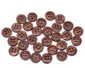100 Round Wood Button Four Hole Dark Brown Colour 15mm Wholesale Bulk 100 Pack