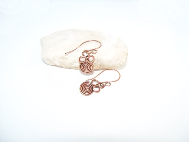 Copper delicate triple swirl dangle earrings