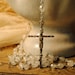 ROSARY ANTIQUE Pear shaped glass with antique silver flake Czech glass very long rosary VERYNICE feeling piecesantique number 27