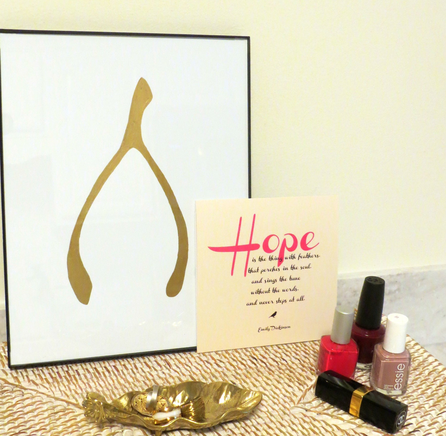 Art Print Framed 24K Gold Stylish Wishbone Print Original Painting