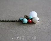neutral colors czech glass bead cluster 26" necklace - white, cream, mint, coral, gold