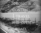 Black and white photography, typography, quote, Walt Whitman, travel photography, california, home decor, 8x8, "Strong and Content"