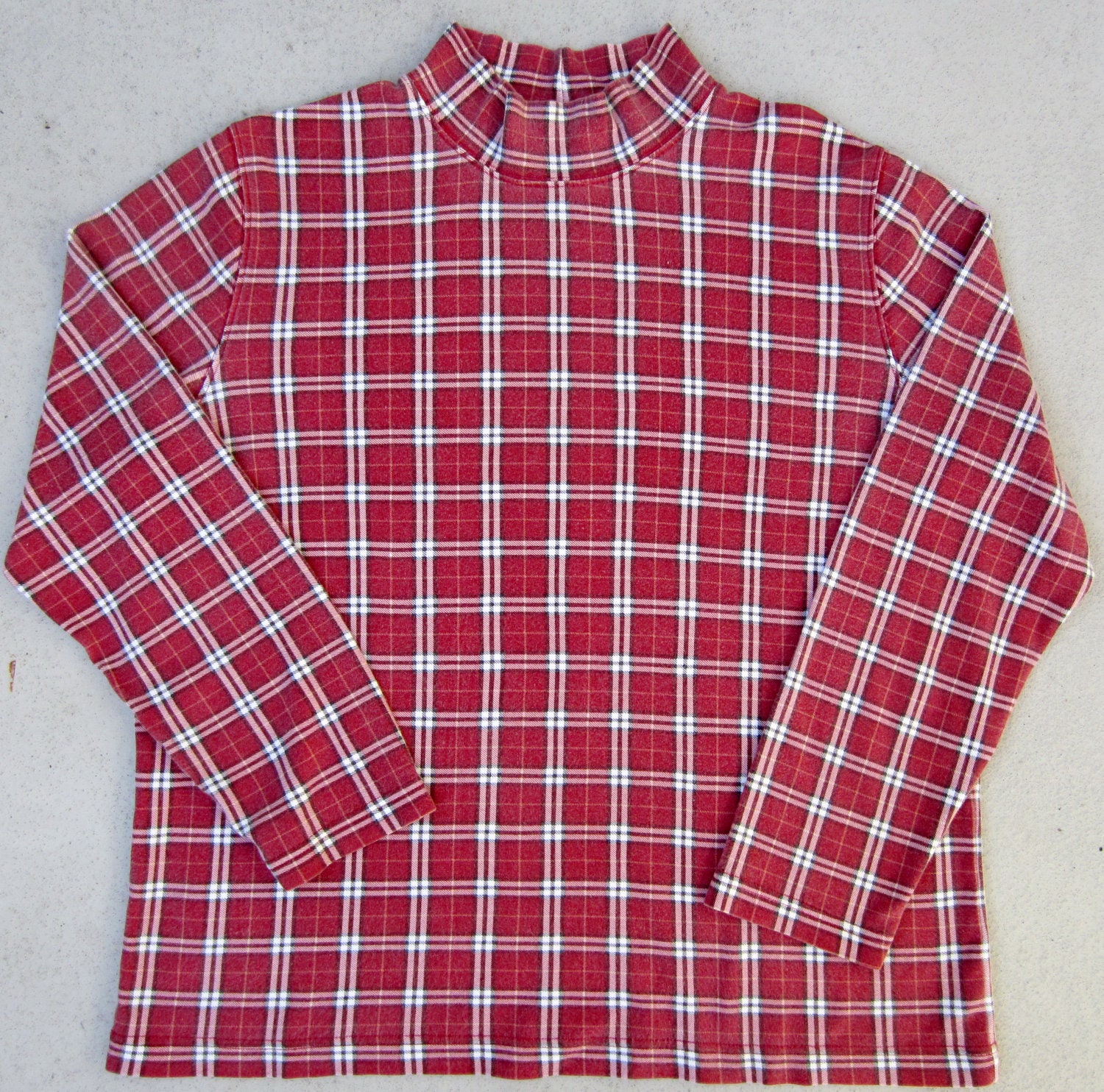 Ugly Christmas Sweater Under Shirt, Xmas Mock Turtleneck Vintage Holiday Novelty Plaid Large L