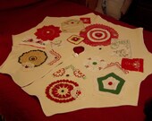 WAS 85.00 - Exquisite Upcycle Christmas Tree Skirt made from Vintage Linens, Lace, Doilies, Buttons