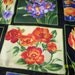 Bright Flower Panels On Black Background, Soft Thick Salmon Fleece, Pink Jersey Knit Fabric