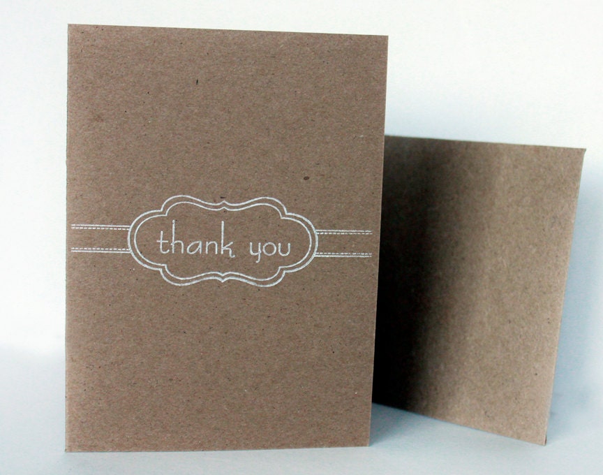 Set of 10 Kraft Paper Thank You Card Set White by SweetSights