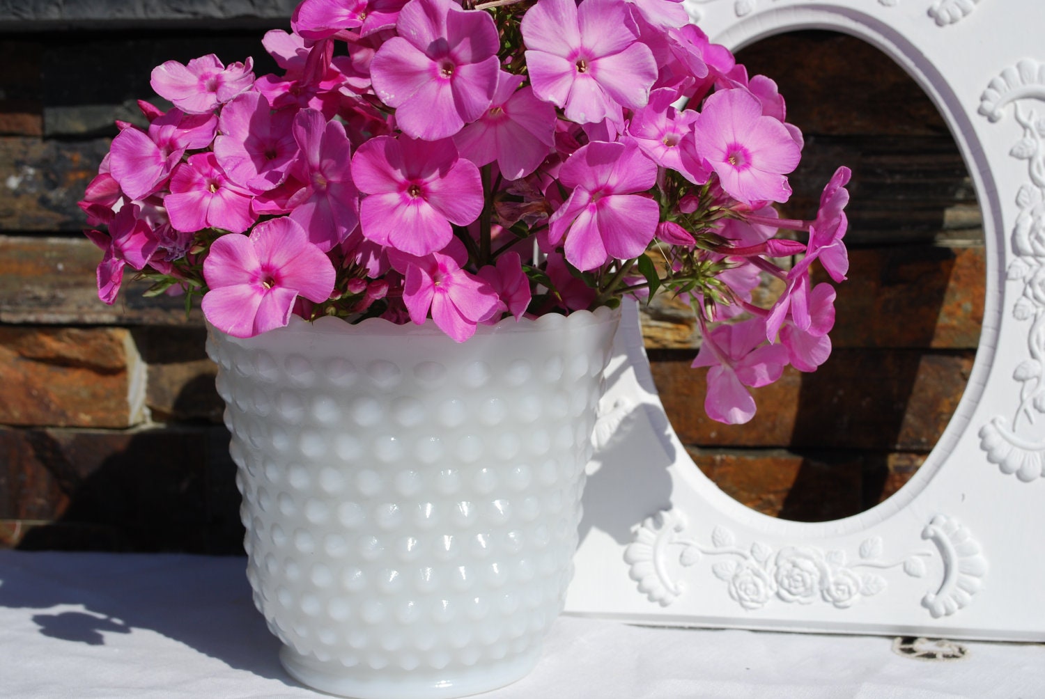Vintage Hobnail Milk Glass Flower Pot