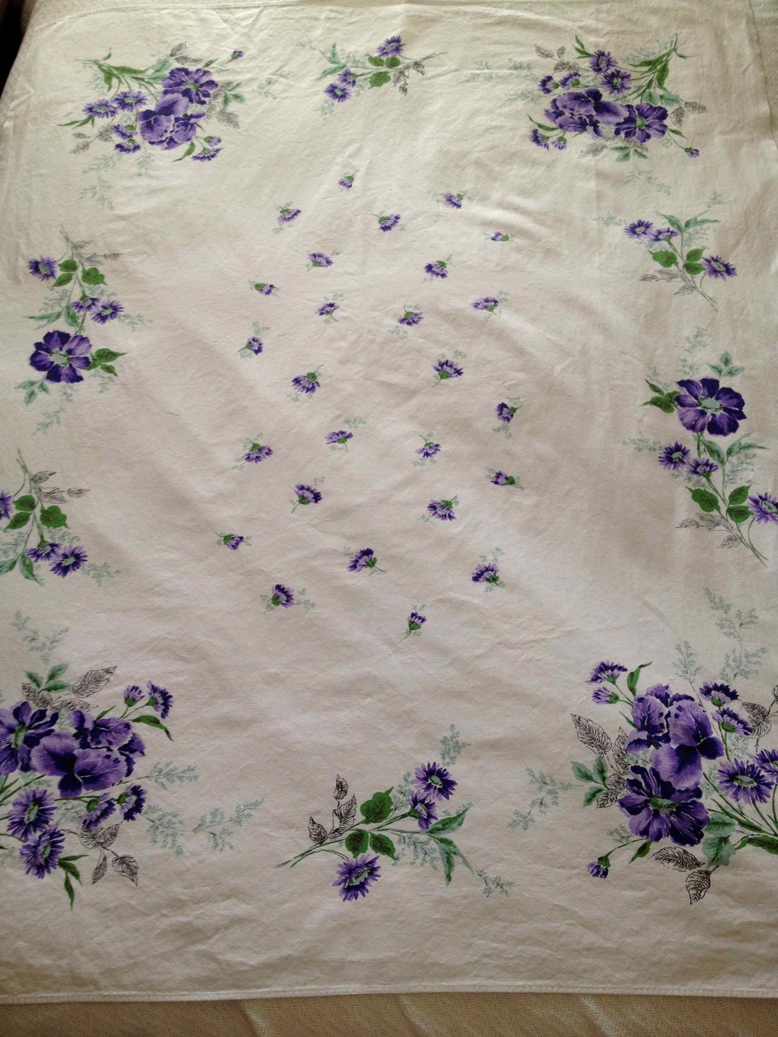 Items similar to Vintage Tablecloth with Purple Flowers on Etsy