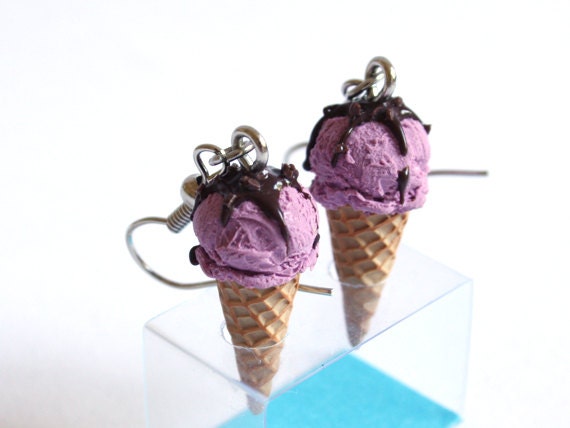 Blueberry Ice Cream -polymer clay- Dangle Earrings