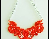 Orange Lace Bib Statement Necklace - 18 inch