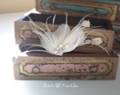 Bridal Feather Fascinator, Wedding Hair Accessory, Goose, Ostrich, Peacock, Tear Drop Shape Rhinestone, Fresh Water Pearl, Alligator Clip