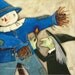 Burning watercolor original painting fairytale art Wizard of Oz scarecrow witch fire Susan Sorrell Hill