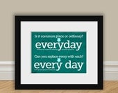 Grammar / English Everyday versus Every Day Print Geekery Gift - Teacher Gift / Gifts for Teachers Teal Book Lover Typographic Print