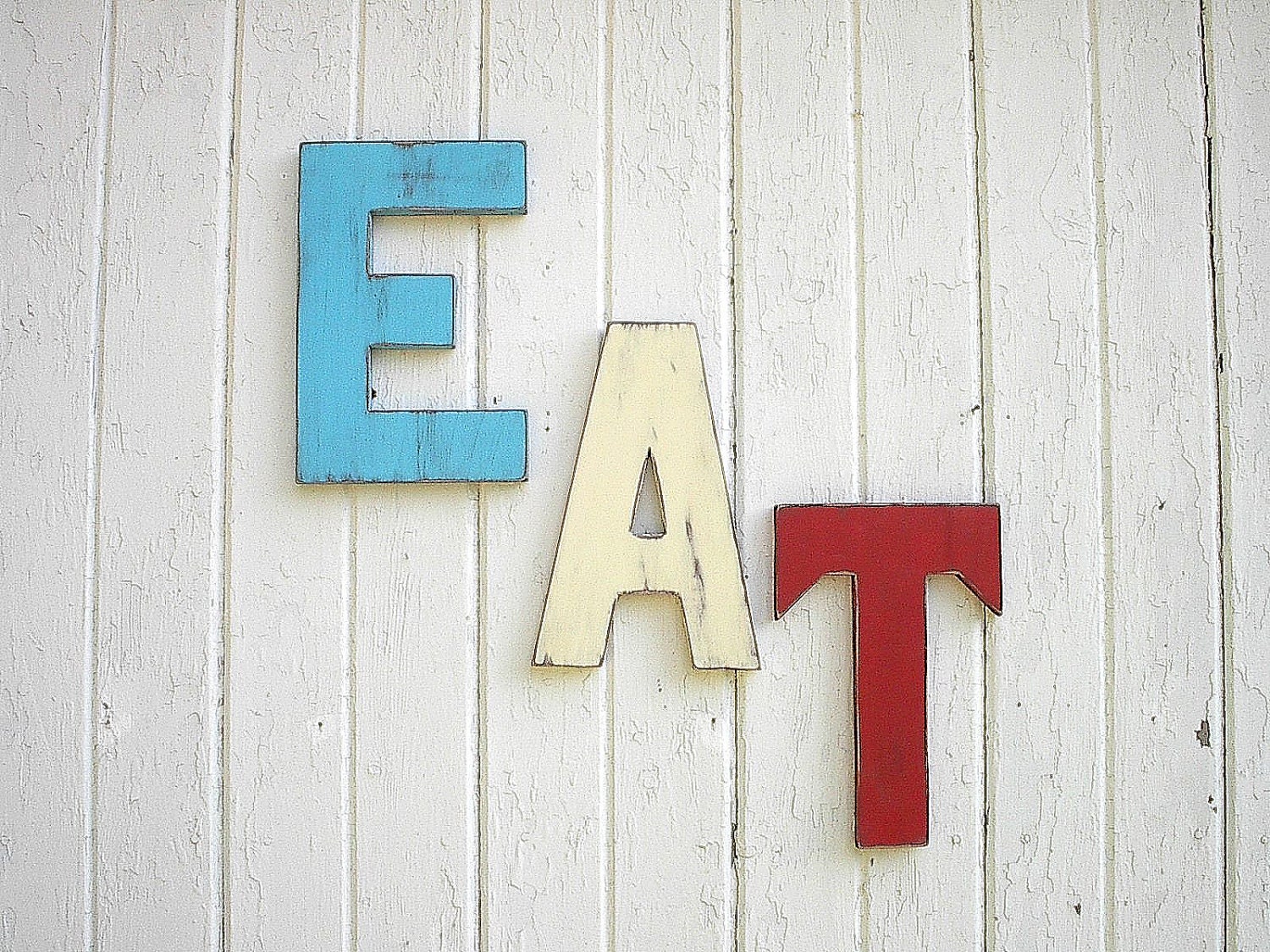 EAT Letters Sign Retro Americana Patriotic Red White Blue Wooden Kitchen Decor Word Art Wall Decor