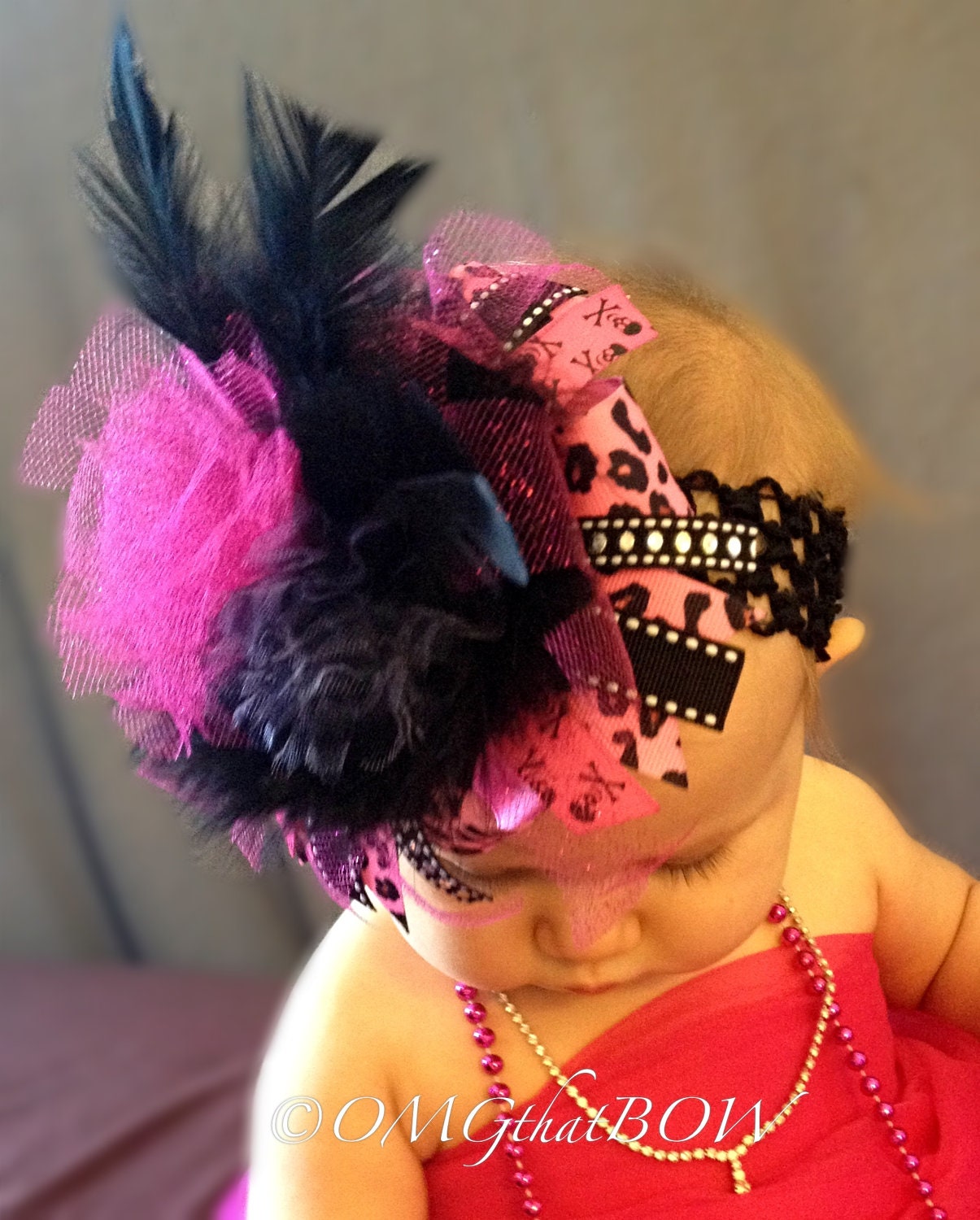 OMG that Over the Top-Rockstar Baby-Baby headband-Flower headband-Feather Headband-Large Boutique Hair Bow