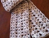 Light Beige Lacey Shell Stitch Crocheted Scarf