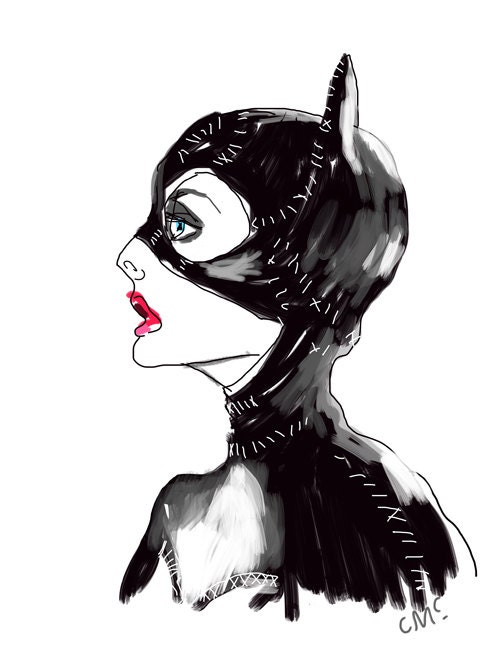 Cat Woman from a series of Batman films drawings by CindersMcLeod